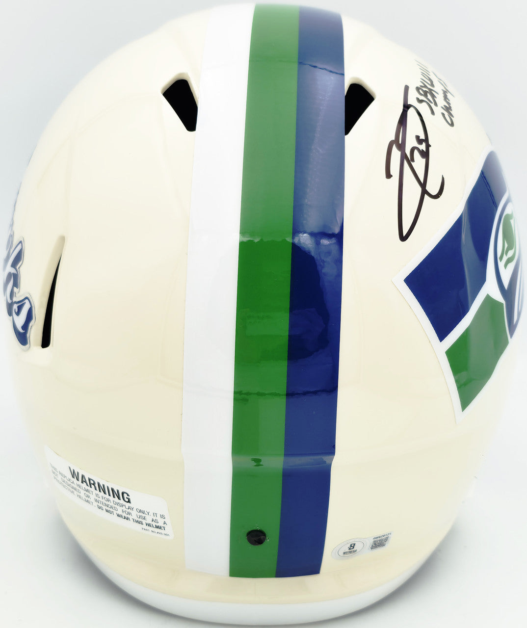 Earl Thomas III Autographed Seattle Seahawks Cream Retro Full Size Replica Speed Helmet "SB XLVIII Champs" Beckett BAS Witness Stock #262439
