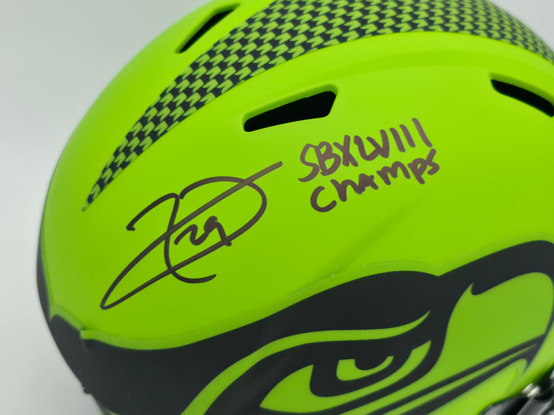 Earl Thomas III Autographed Seattle Seahawks Rave Green Full Size Replica Speed Helmet "SB XLVIII Champs" Beckett BAS Witness Stock #262441
