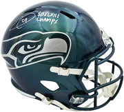 Earl Thomas III Autographed Seattle Seahawks Rivalries Full Size Replica Speed Helmet "SB XLVIII Champs" Beckett BAS Witness Stock #262443