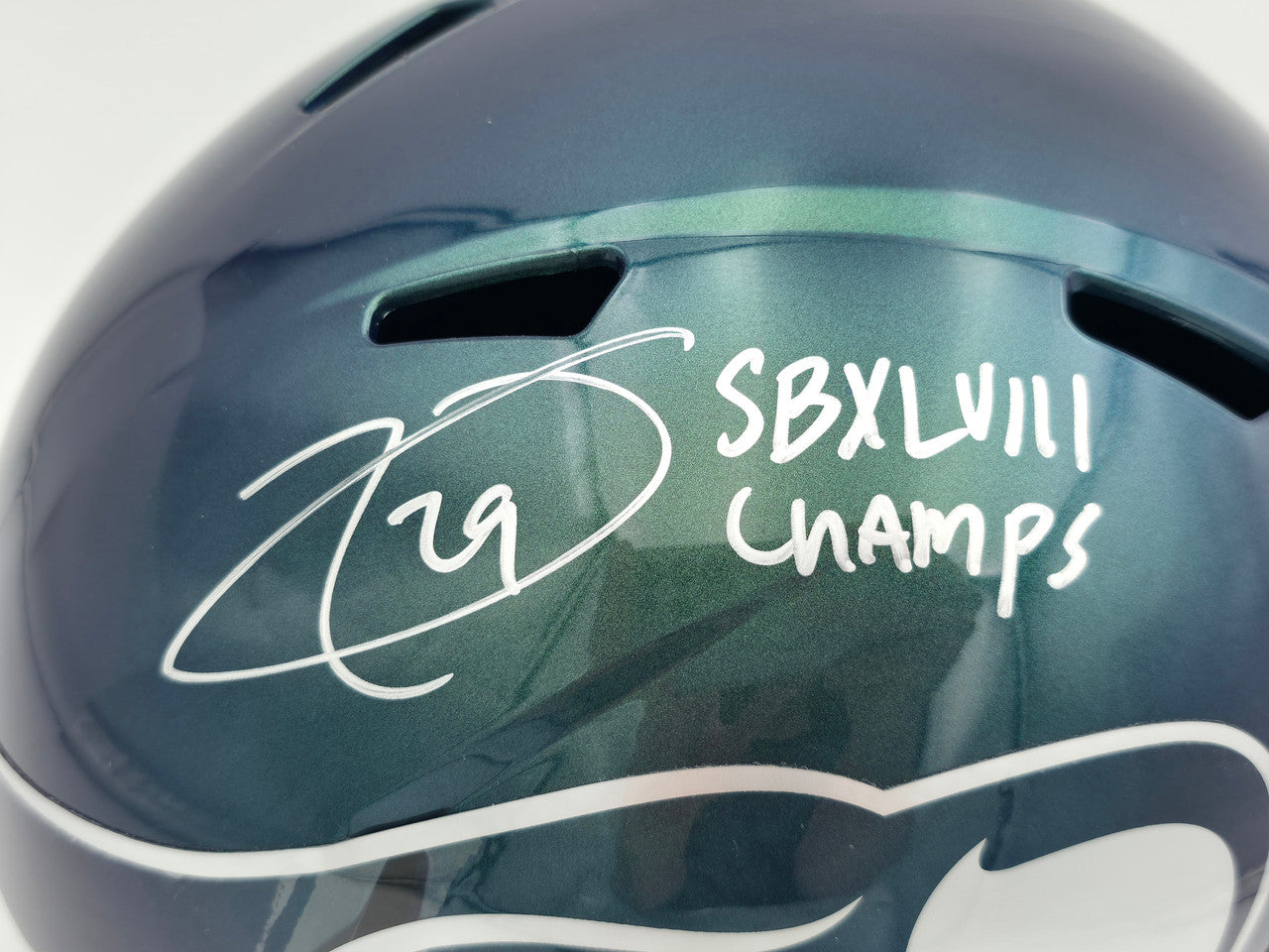 Earl Thomas III Autographed Seattle Seahawks Rivalries Full Size Replica Speed Helmet "SB XLVIII Champs" Beckett BAS Witness Stock #262443