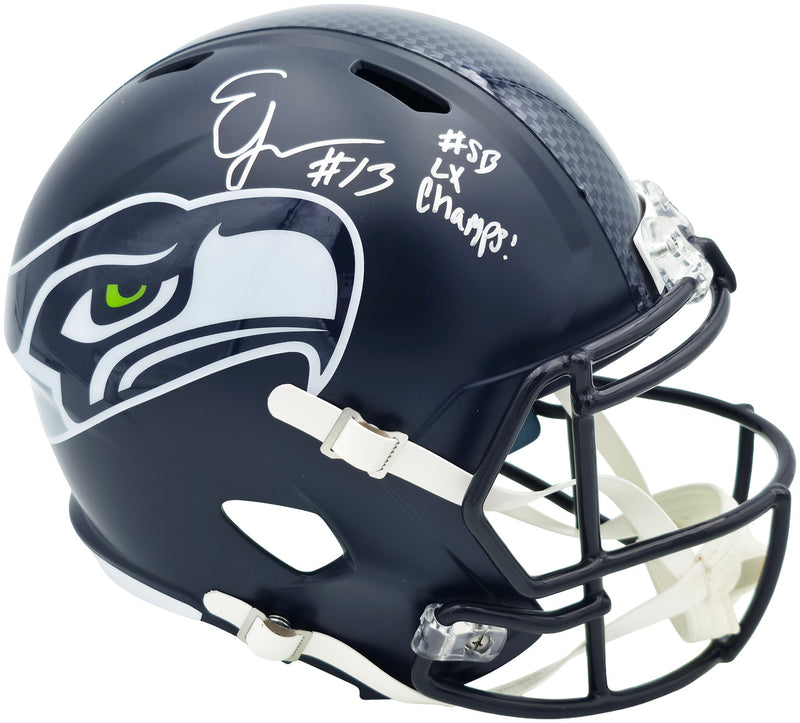 Ernest Jones IV Autographed Seattle Seahawks Blue Full Size Super Bowl LX Champions Logo Speed Replica Helmet "SB LX Champs" MCS Holo Stock #262471