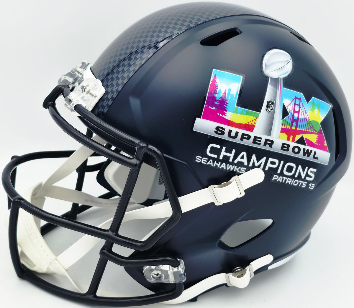 Ernest Jones IV Autographed Seattle Seahawks Blue Full Size Super Bowl LX Champions Logo Speed Replica Helmet "SB LX Champs" MCS Holo Stock #262471