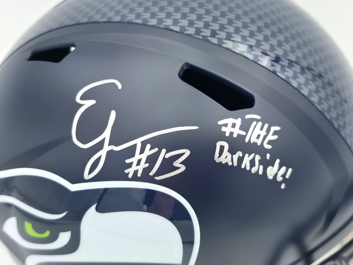 Ernest Jones IV Autographed Seattle Seahawks Blue Full Size Super Bowl LX Champions Logo Speed Replica Helmet "The Darkside" MCS Holo Stock #262477