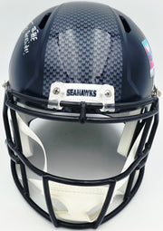 Ernest Jones IV Autographed Seattle Seahawks Blue Full Size Super Bowl LX Champions Logo Speed Replica Helmet "The Darkside" MCS Holo Stock #262477