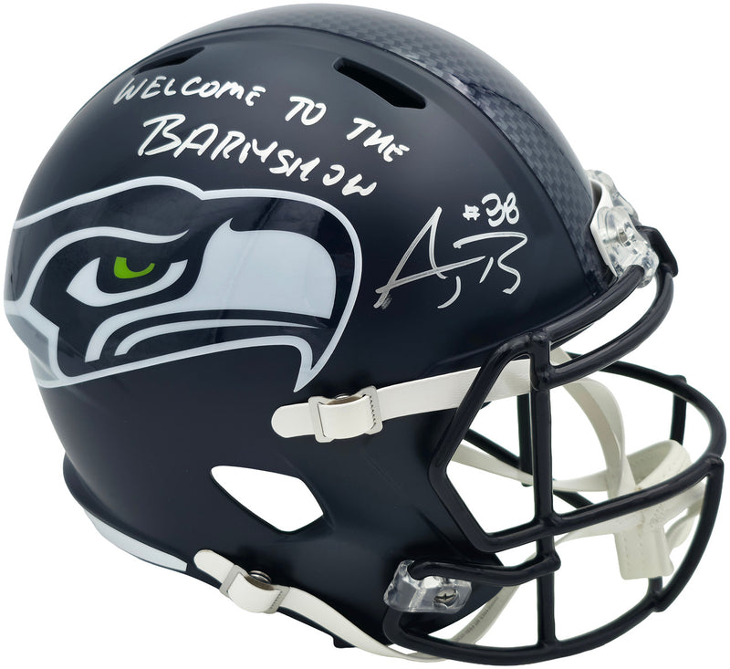 AJ Barner Autographed Seattle Seahawks Blue Full Size Speed Replica Helmet "Welcome To The Barnshow" Beckett BAS Witness Stock #262478