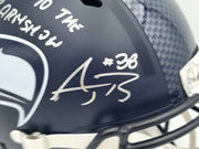 AJ Barner Autographed Seattle Seahawks Blue Full Size Speed Replica Helmet "Welcome To The Barnshow" Beckett BAS Witness Stock #262478