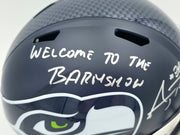 AJ Barner Autographed Seattle Seahawks Blue Full Size Speed Replica Helmet "Welcome To The Barnshow" Beckett BAS Witness Stock #262478