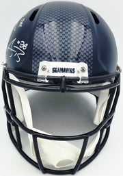 AJ Barner Autographed Seattle Seahawks Blue Full Size Speed Replica Helmet "Welcome To The Barnshow" Beckett BAS Witness Stock #262478