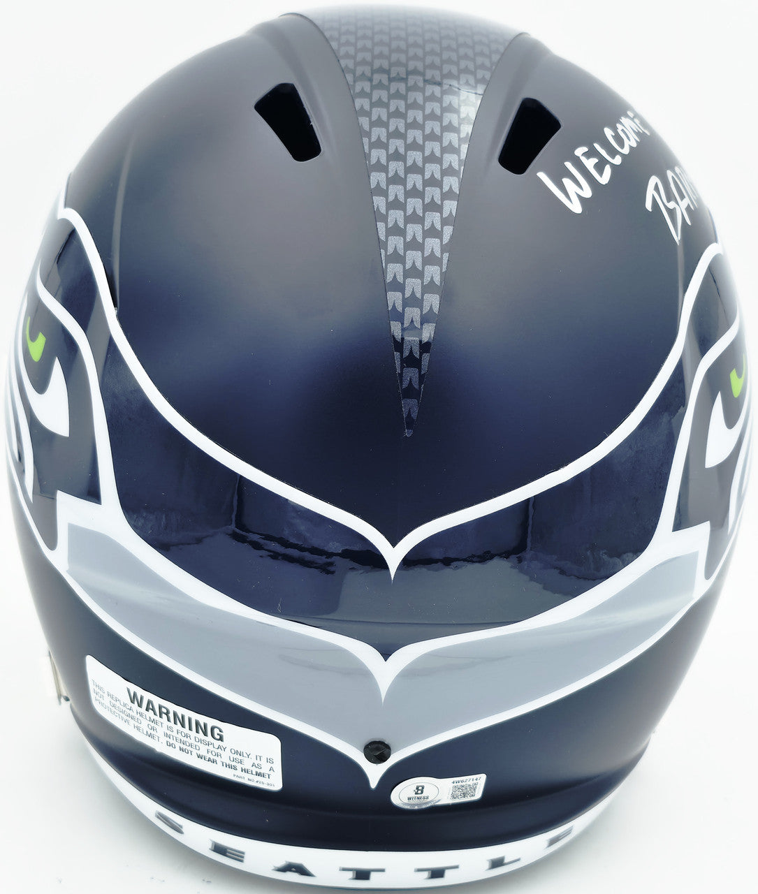 AJ Barner Autographed Seattle Seahawks Blue Full Size Speed Replica Helmet "Welcome To The Barnshow" Beckett BAS Witness Stock #262478