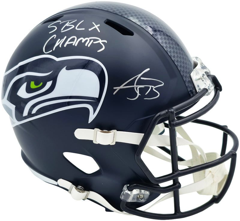 AJ Barner Autographed Seattle Seahawks Blue Full Size Super Bowl LX Champions Logo Speed Replica Helmet "SB LX Champs" Beckett BAS Witness Stock #262479