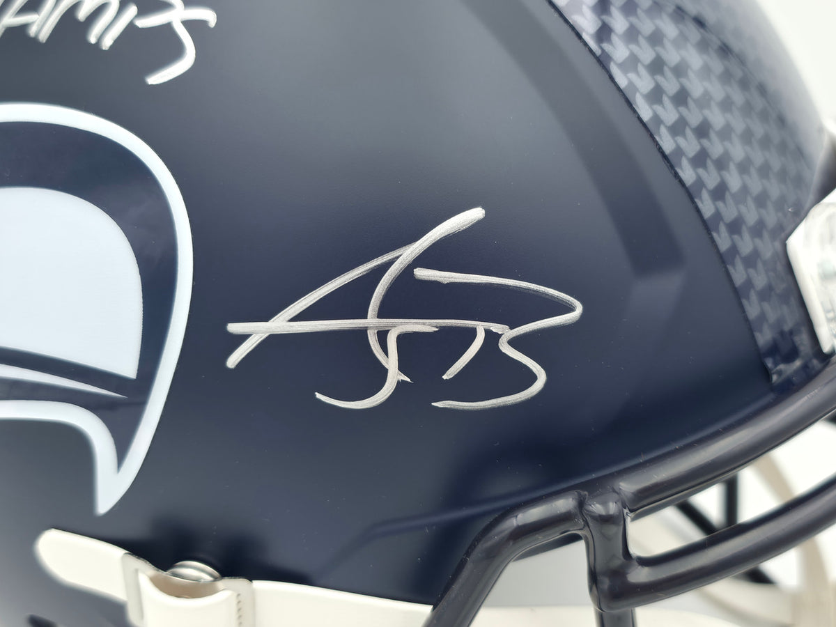 AJ Barner Autographed Seattle Seahawks Blue Full Size Super Bowl LX Champions Logo Speed Replica Helmet "SB LX Champs" Beckett BAS Witness Stock #262479