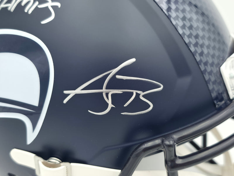 AJ Barner Autographed Seattle Seahawks Blue Full Size Super Bowl LX Champions Logo Speed Replica Helmet "SB LX Champs" Beckett BAS Witness Stock #262479