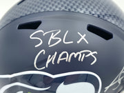 AJ Barner Autographed Seattle Seahawks Blue Full Size Super Bowl LX Champions Logo Speed Replica Helmet "SB LX Champs" Beckett BAS Witness Stock #262479