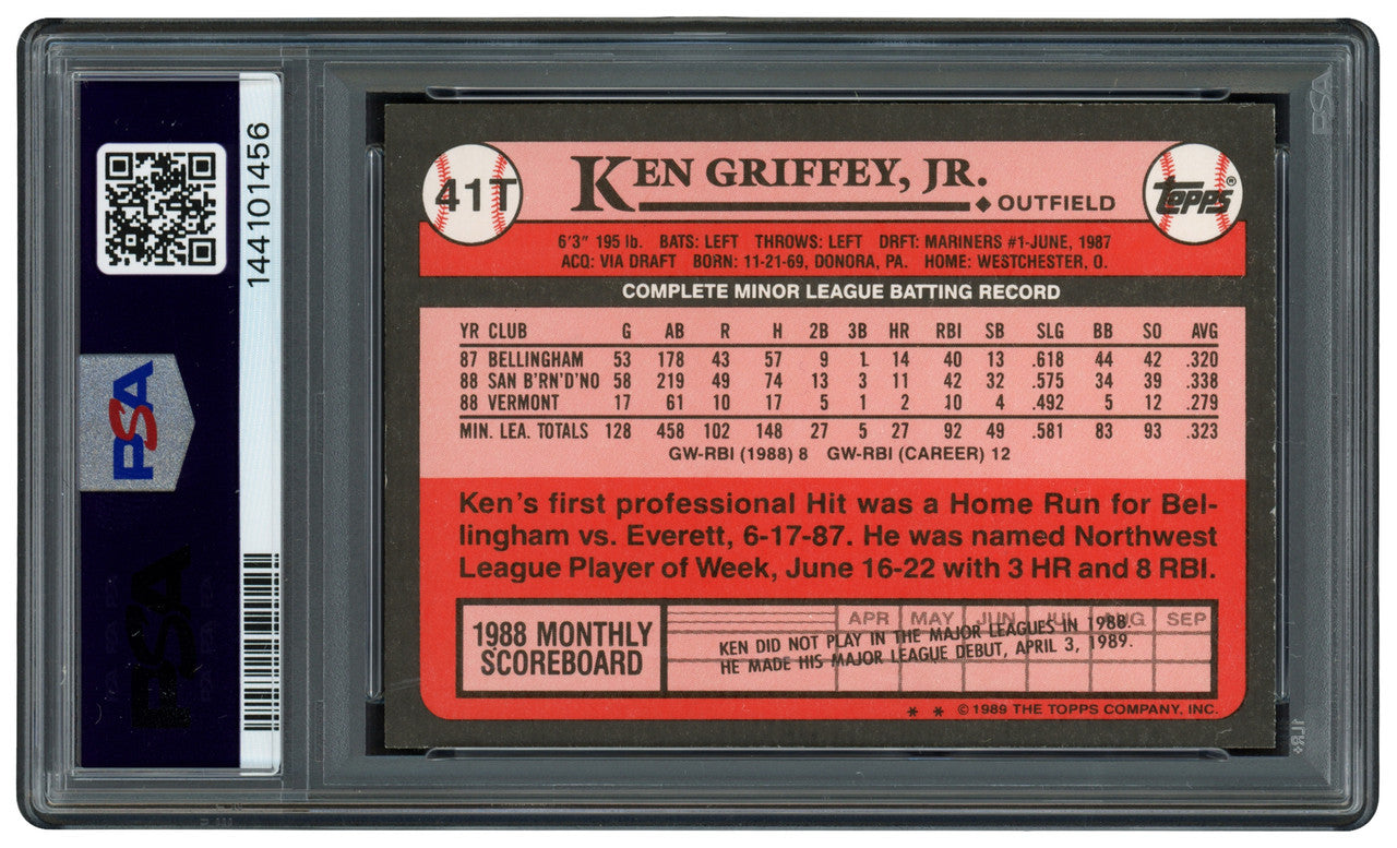 Ken Griffey Jr. Autographed 1989 Topps Traded Rookie Card #41T Seattle Mariners PSA 9 Auto Grade Gem Mint 10 PSA/DNA Stock #262491