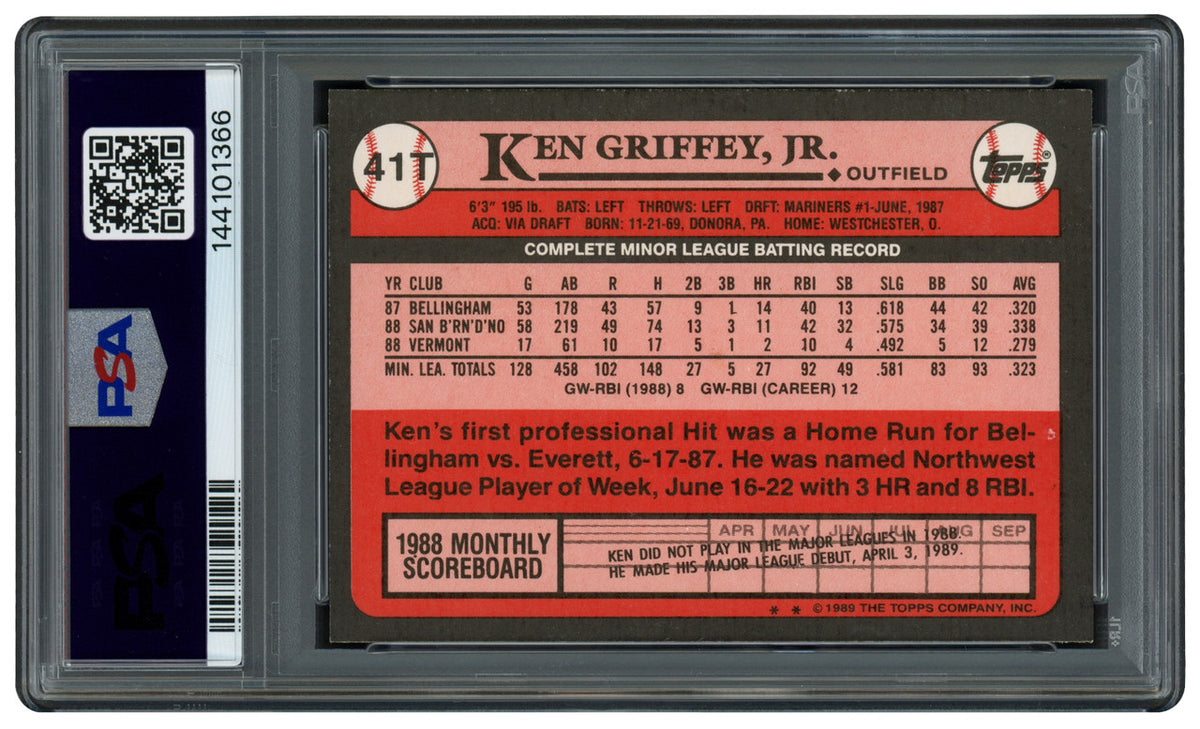 Ken Griffey Jr. Autographed 1989 Topps Traded Rookie Card #41T Seattle Mariners Auto Grade Gem Mint 10 PSA/DNA Stock #262492