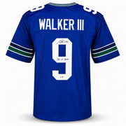 Seattle Seahawks Kenneth Walker III Autographed Blue Throwback Jersey "SB LX MVP" Beckett BAS Witness Stock #262404