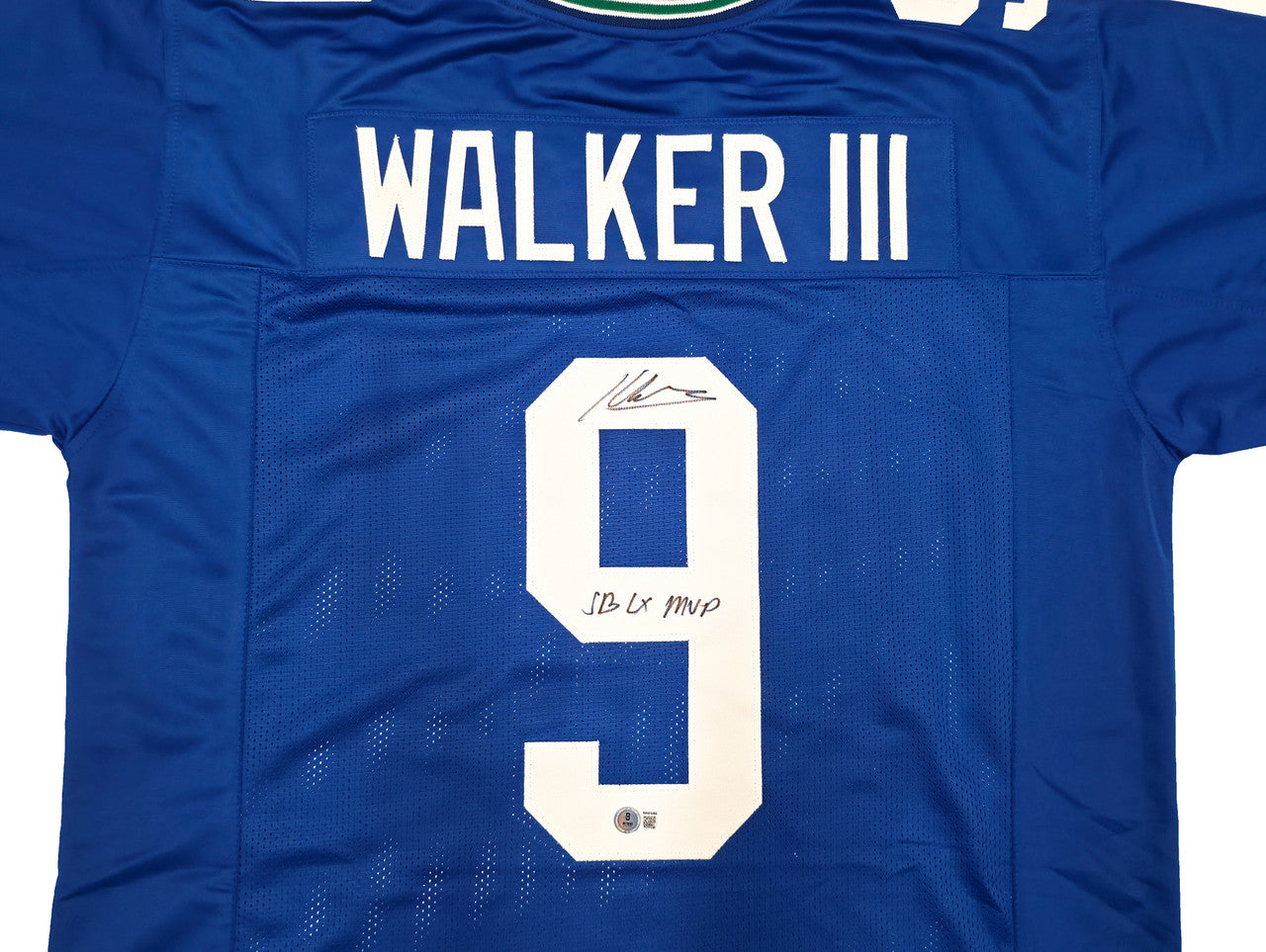 Seattle Seahawks Kenneth Walker III Autographed Blue Throwback Jersey "SB LX MVP" Beckett BAS Witness Stock #262404