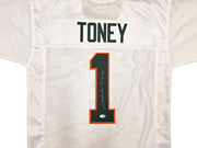 Miami Hurricanes Malachi Toney Autographed White Jersey JSA Witness Stock #262506