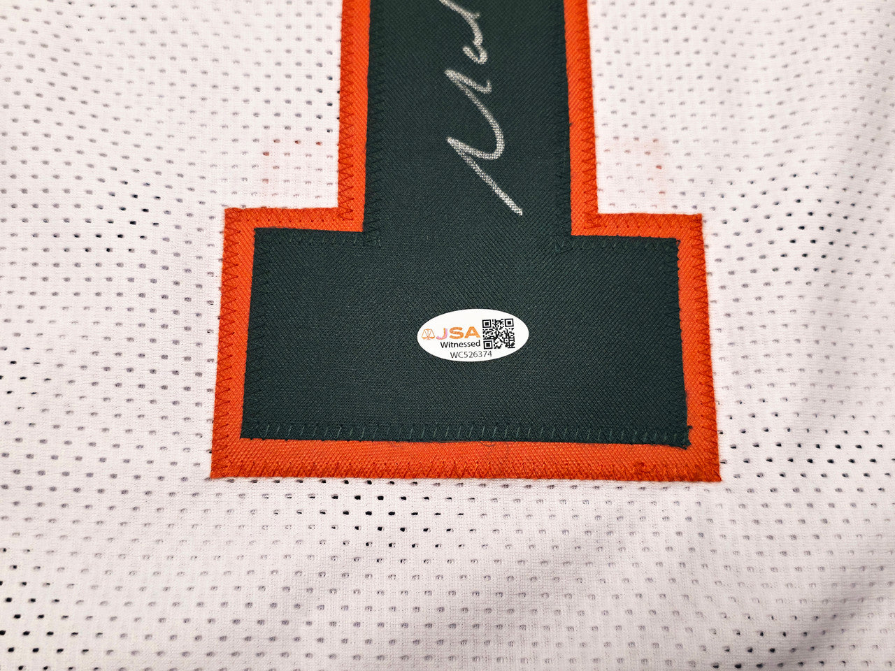 Miami Hurricanes Malachi Toney Autographed White Jersey JSA Witness Stock #262506