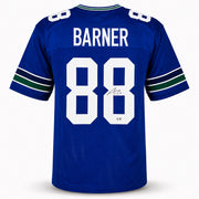 Seattle Seahawks AJ Barner Autographed Blue Throwback Jersey Beckett BAS Witness Stock #262502