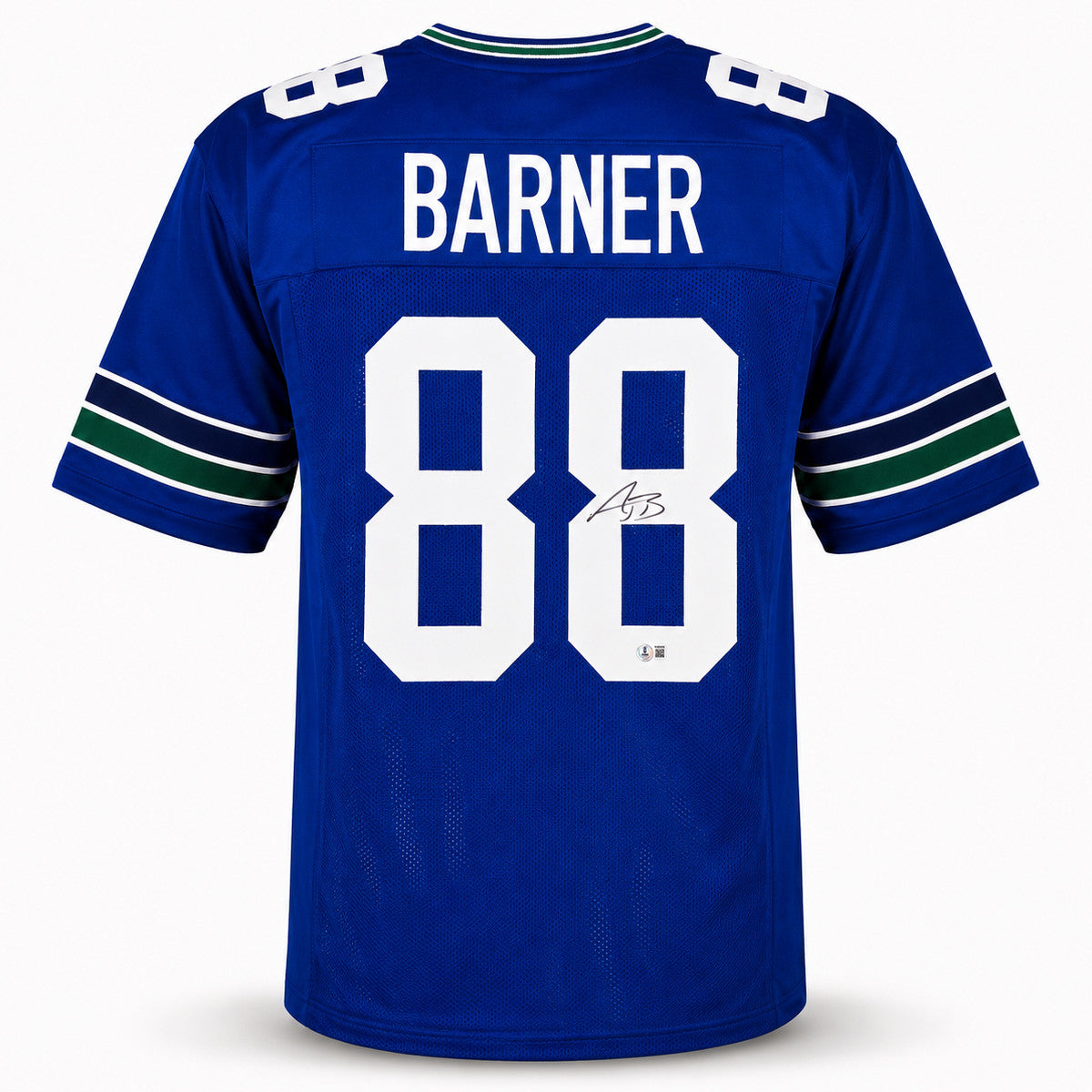 Seattle Seahawks AJ Barner Autographed Blue Throwback Jersey Beckett BAS Witness Stock #262502