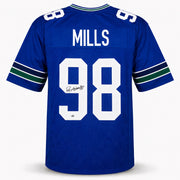 Seattle Seahawks Rylie Mills Autographed Blue Throwback Jersey MCS Holo Stock #262430