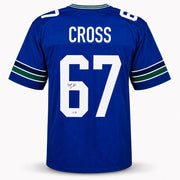 Seattle Seahawks Charles Cross Autographed Blue Throwback Jersey MCS Holo Stock #262469