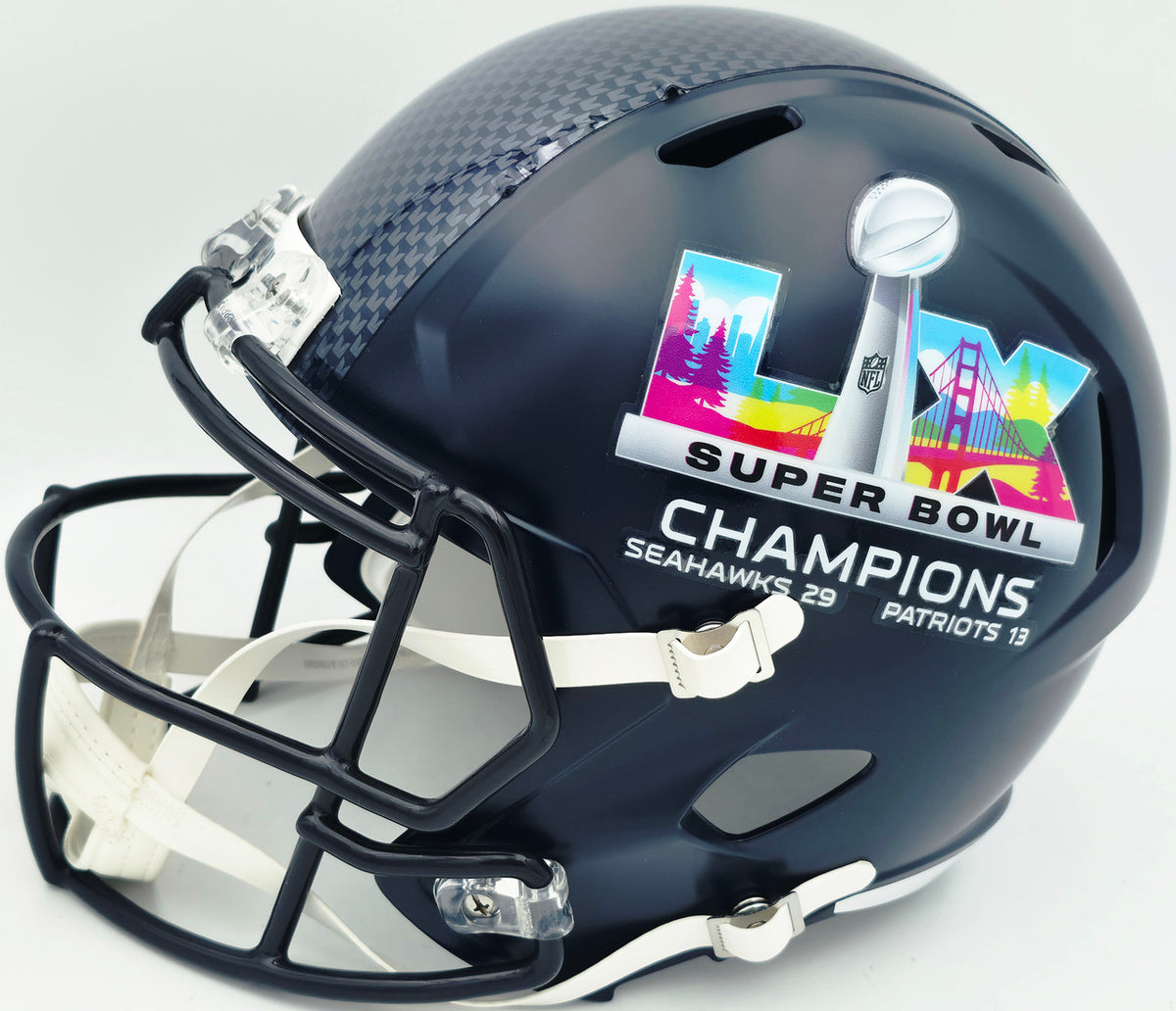 Byron Murphy II Autographed Seattle Seahawks Blue Super Bowl LX Champions Logo Full Size Speed Replica Helmet MCS Holo Stock #262528