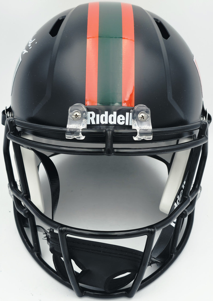 Malachi Toney Autographed Miami Hurricanes Night Black Alternate Full Size Speed Replica Helmet JSA Witness Stock #262504
