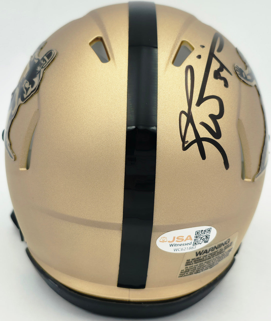 Ricky Williams Autographed Texas Longhorns Gold Heisman Logo Speed Mini Helmet JSA Stock #265680