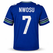 Seattle Seahawks Uchenna Nwosu Autographed Blue Throwback Jersey MCS Holo Stock #265565