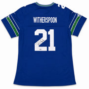 Seattle Seahawks Devon Witherspoon Autographed Women's Blue Nike Throwback 50 Year Patch Jersey Size XL MCS Holo Stock #265668