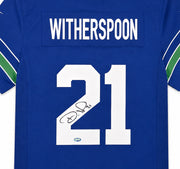 Seattle Seahawks Devon Witherspoon Autographed Women's Blue Nike Throwback 50 Year Patch Jersey Size XL MCS Holo Stock #265668