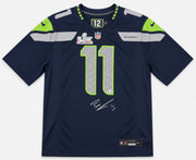 Seattle Seahawks Jaxon Smith-Njigba Autographed Blue Nike Super Bowl LX Patch Jersey Size L Beckett BAS Witness Stock #265846