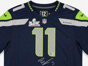 Seattle Seahawks Jaxon Smith-Njigba Autographed Blue Nike Super Bowl LX Patch Jersey Size L Beckett BAS Witness Stock #265846