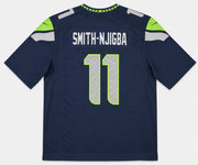 Seattle Seahawks Jaxon Smith-Njigba Autographed Blue Nike Super Bowl LX Patch Jersey Size L Beckett BAS Witness Stock #265846