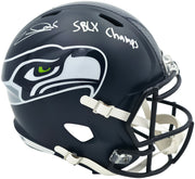 Zach Charbonnet Autographed Seattle Seahawks Blue Full Size Super Bowl LX Champions Logo Speed Replica Helmet "SB LX Champs" MCS Holo Stock #265870