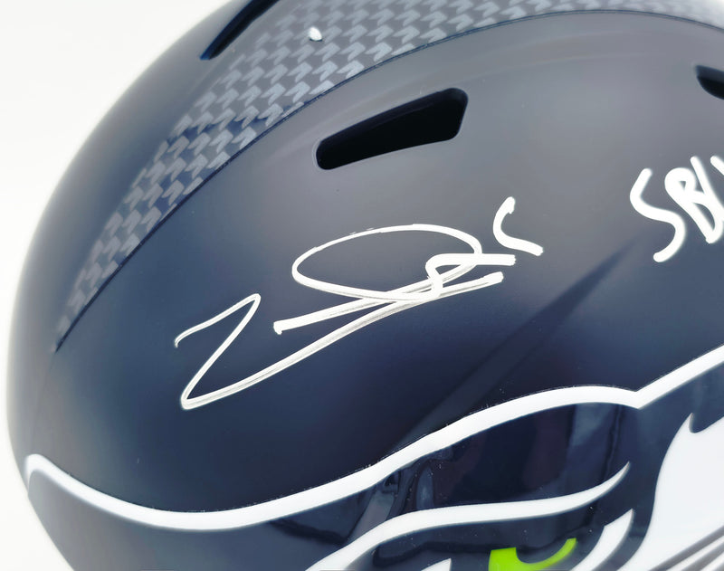 Zach Charbonnet Autographed Seattle Seahawks Blue Full Size Super Bowl LX Champions Logo Speed Replica Helmet "SB LX Champs" MCS Holo Stock #265870
