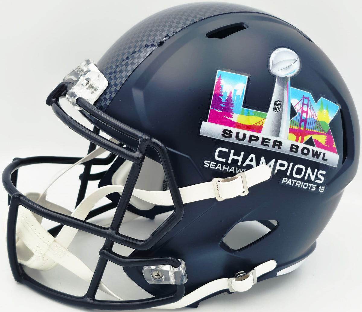 Zach Charbonnet Autographed Seattle Seahawks Blue Full Size Super Bowl LX Champions Logo Speed Replica Helmet "SB LX Champs" MCS Holo Stock #265870