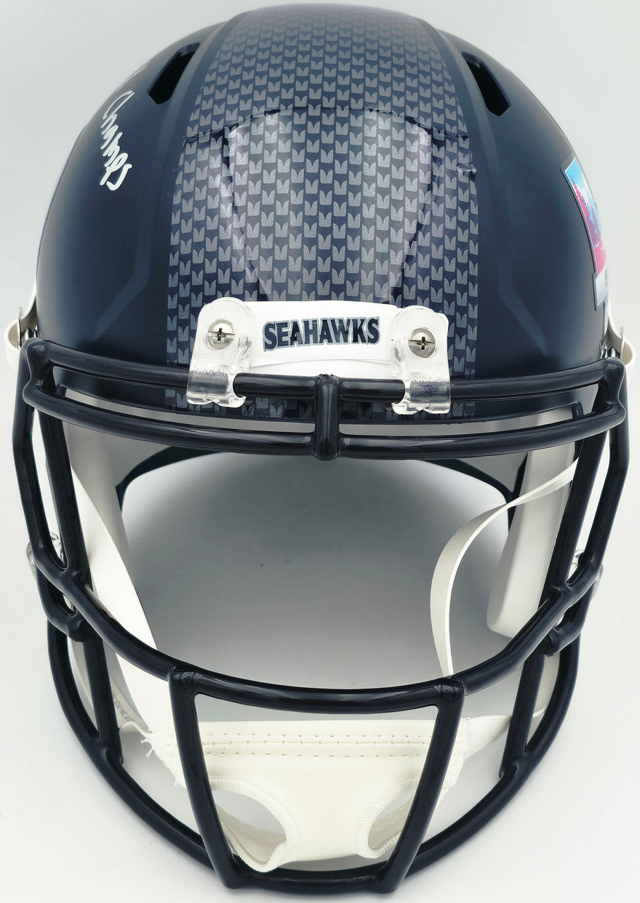Zach Charbonnet Autographed Seattle Seahawks Blue Full Size Super Bowl LX Champions Logo Speed Replica Helmet "SB LX Champs" MCS Holo Stock #265870