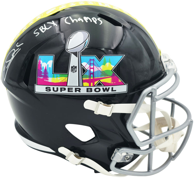 Zach Charbonnet Autographed Seattle Seahawks Black Full Size Super Bowl LX Logo Speed Replica Helmet "SB LX Champs" MCS Holo Stock #265872
