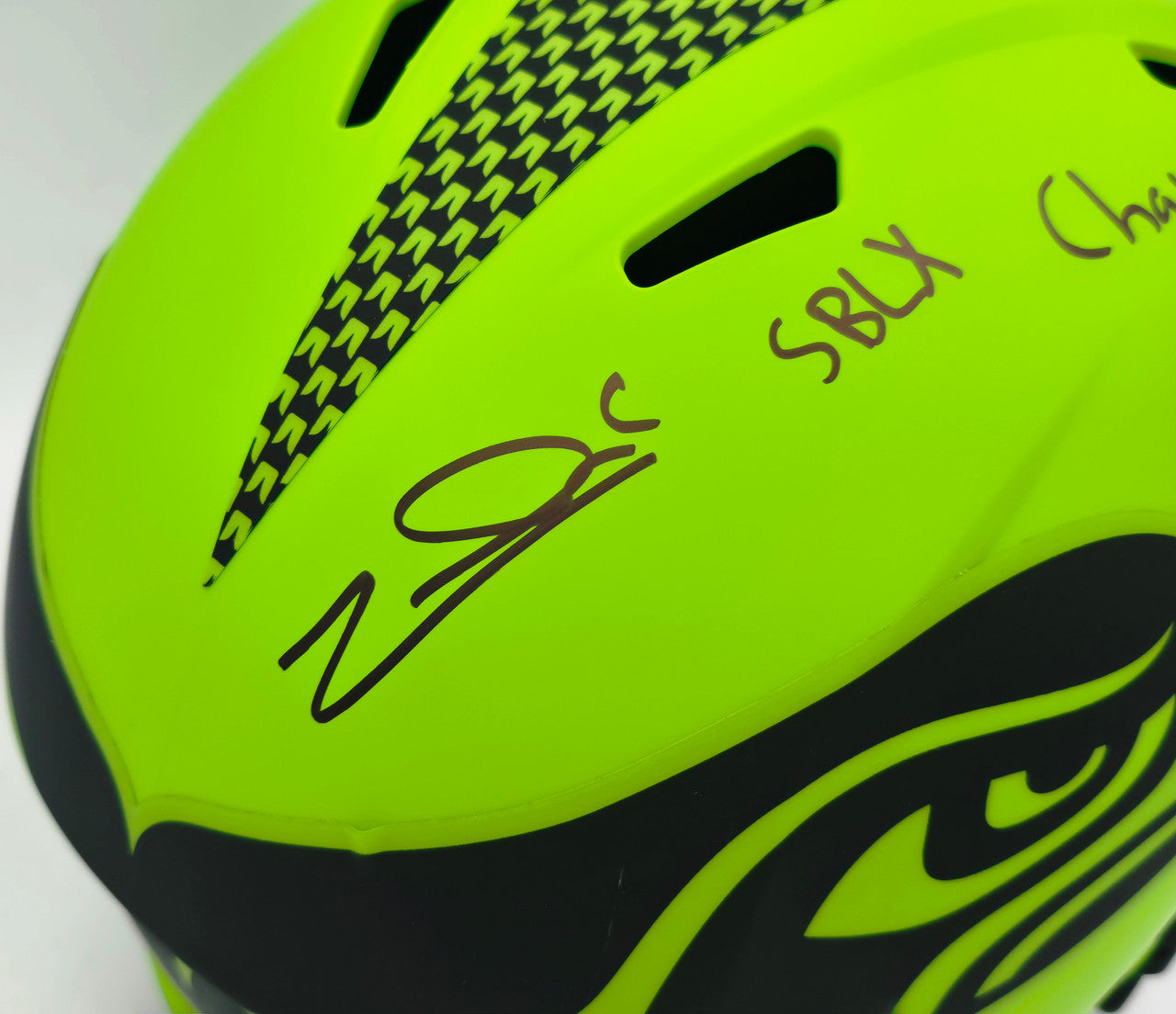 Zach Charbonnet Autographed Seattle Seahawks Rave Green Full Size Speed Replica Helmet "SB LX Champs" MCS Holo Stock #265874