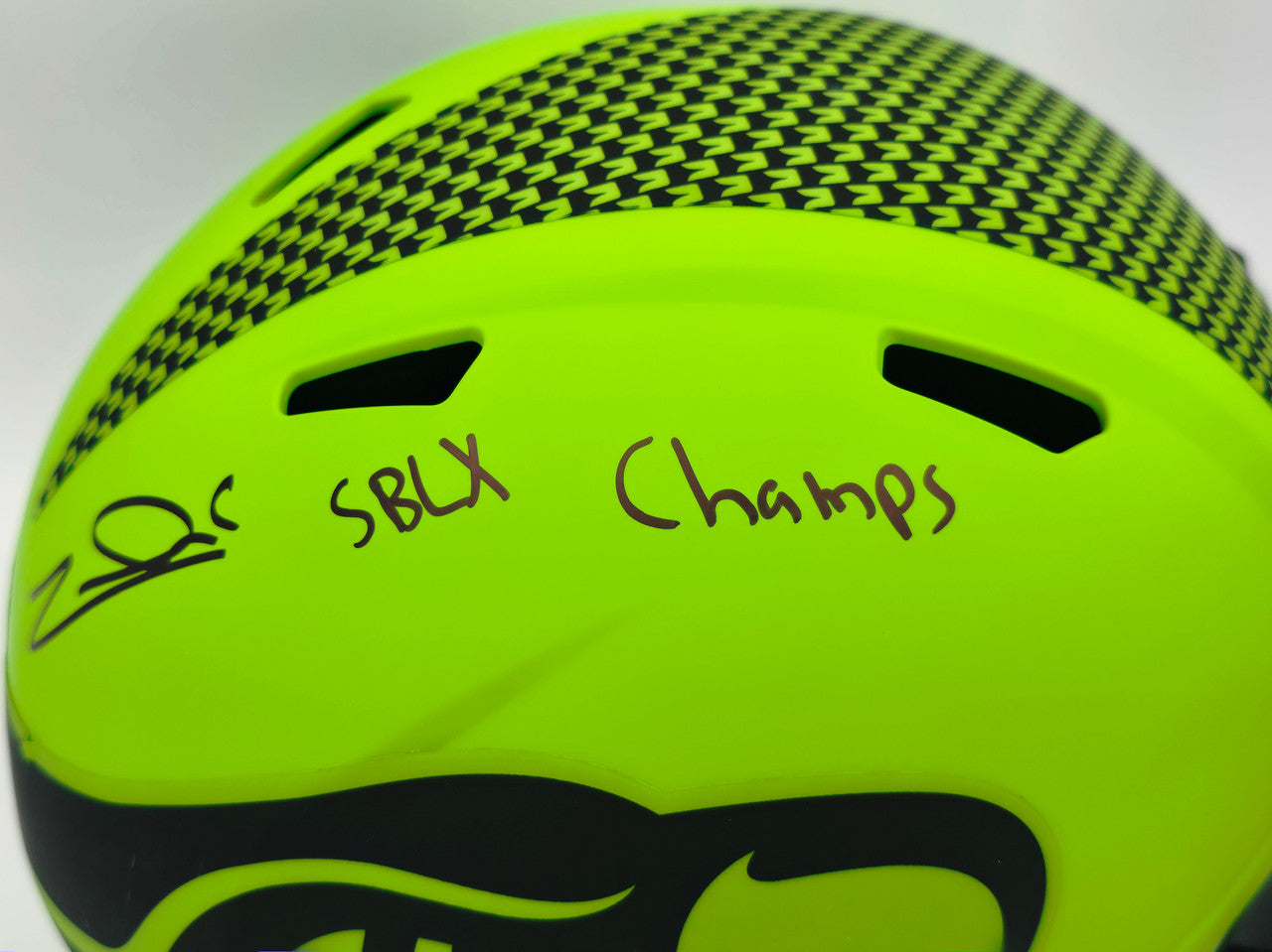 Zach Charbonnet Autographed Seattle Seahawks Rave Green Full Size Speed Replica Helmet "SB LX Champs" MCS Holo Stock #265874