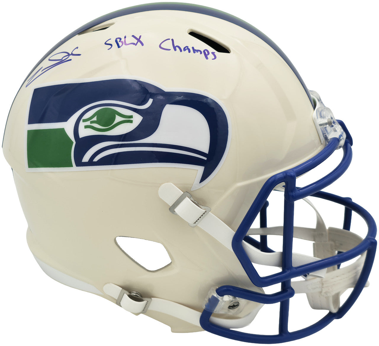 Zach Charbonnet Autographed Seattle Seahawks Cream Full Size Retro Speed Replica Helmet "SB LX Champs" MCS Holo Stock #265875