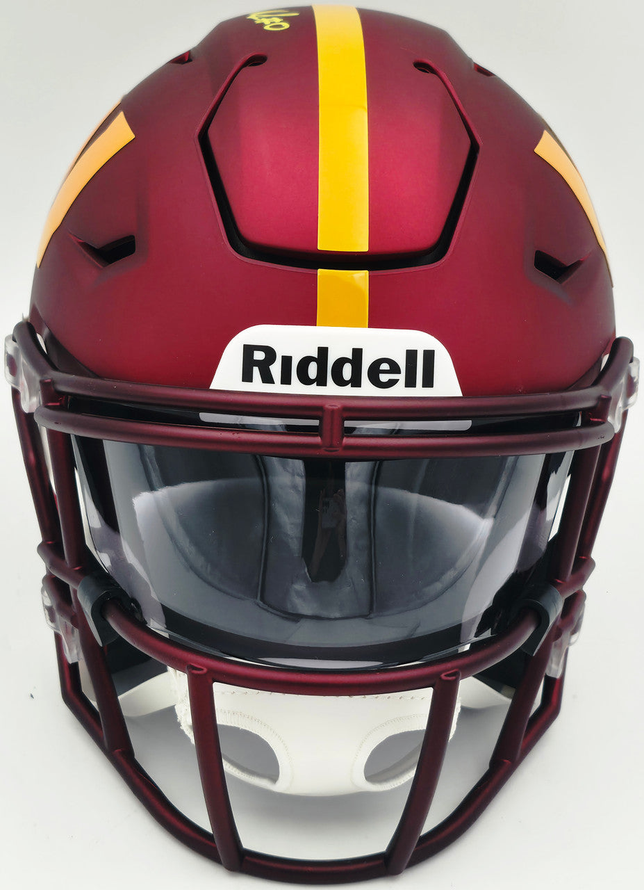Mike Sainristil Autographed Maroon Riddell SpeedFlex MIDI Mid-Size Helmet Washington Commanders "Frozone!" Beckett BAS Witness Stock #265849