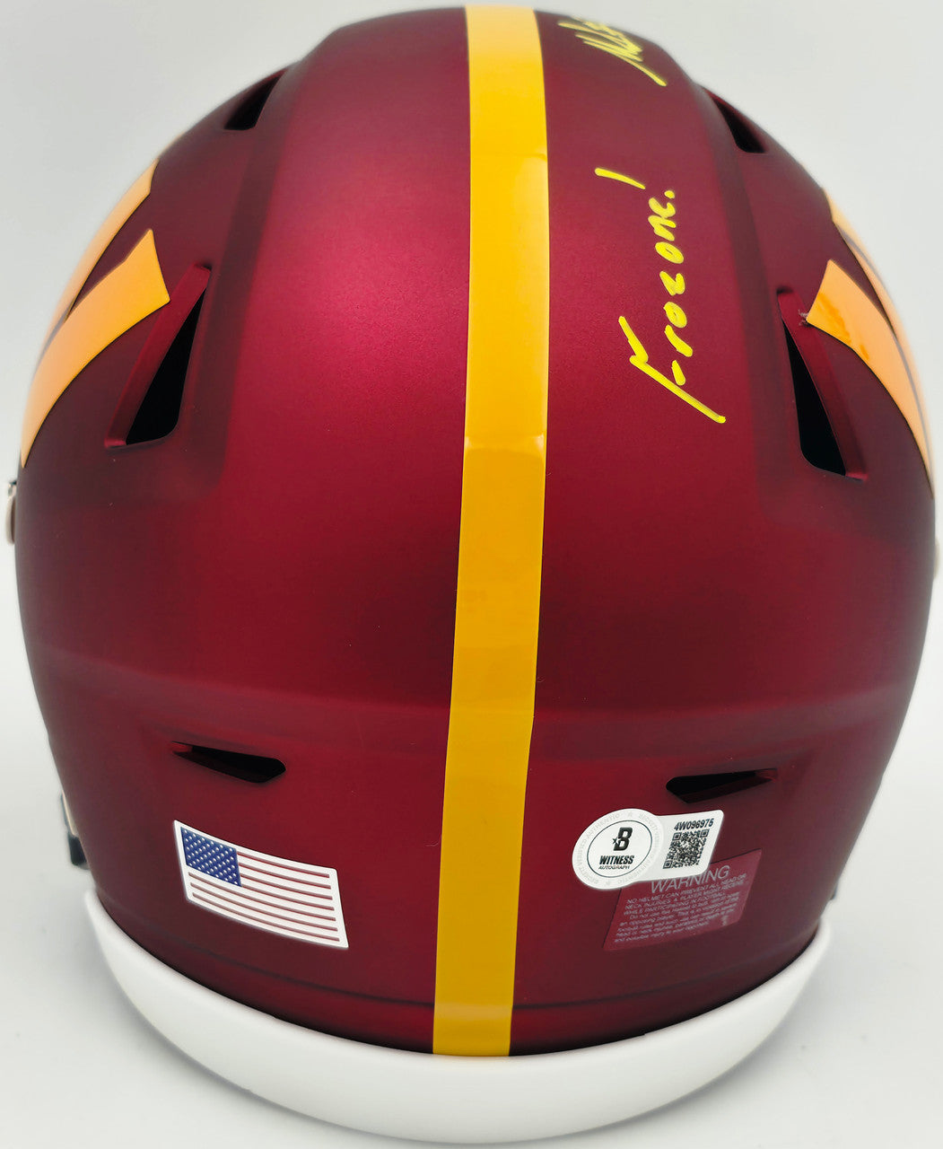 Mike Sainristil Autographed Maroon Riddell SpeedFlex MIDI Mid-Size Helmet Washington Commanders "Frozone!" Beckett BAS Witness Stock #265849