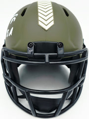 Brian Urlacher Autographed Chicago Bears Camo Green Salute to Service Speed Mini Helmet "USA" Beckett BAS Witness Stock #265865
