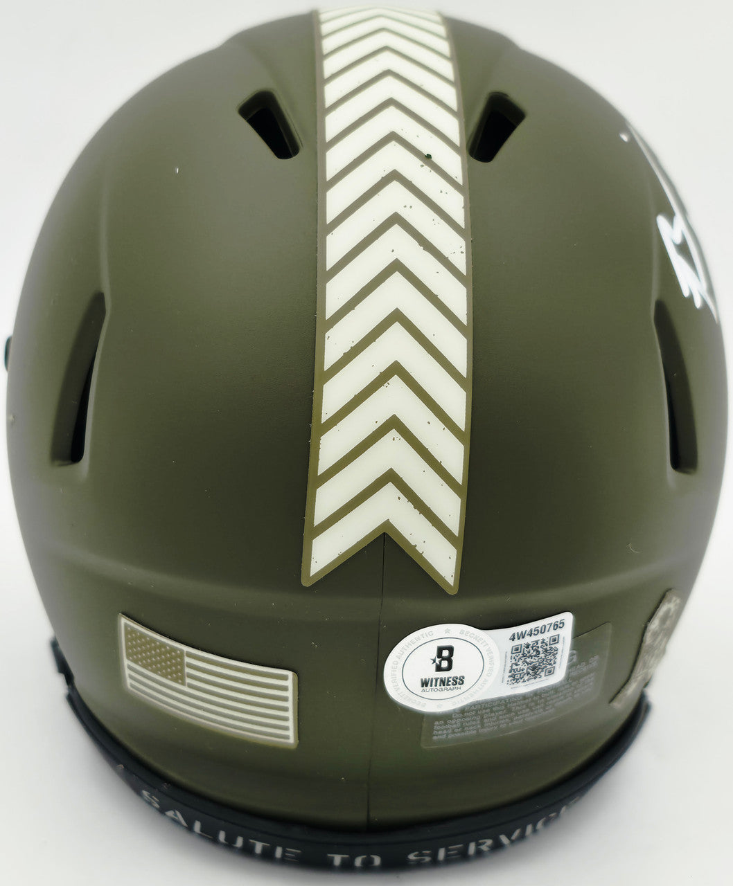 Brian Urlacher Autographed Chicago Bears Camo Green Salute to Service Speed Mini Helmet "USA" Beckett BAS Witness Stock #265865