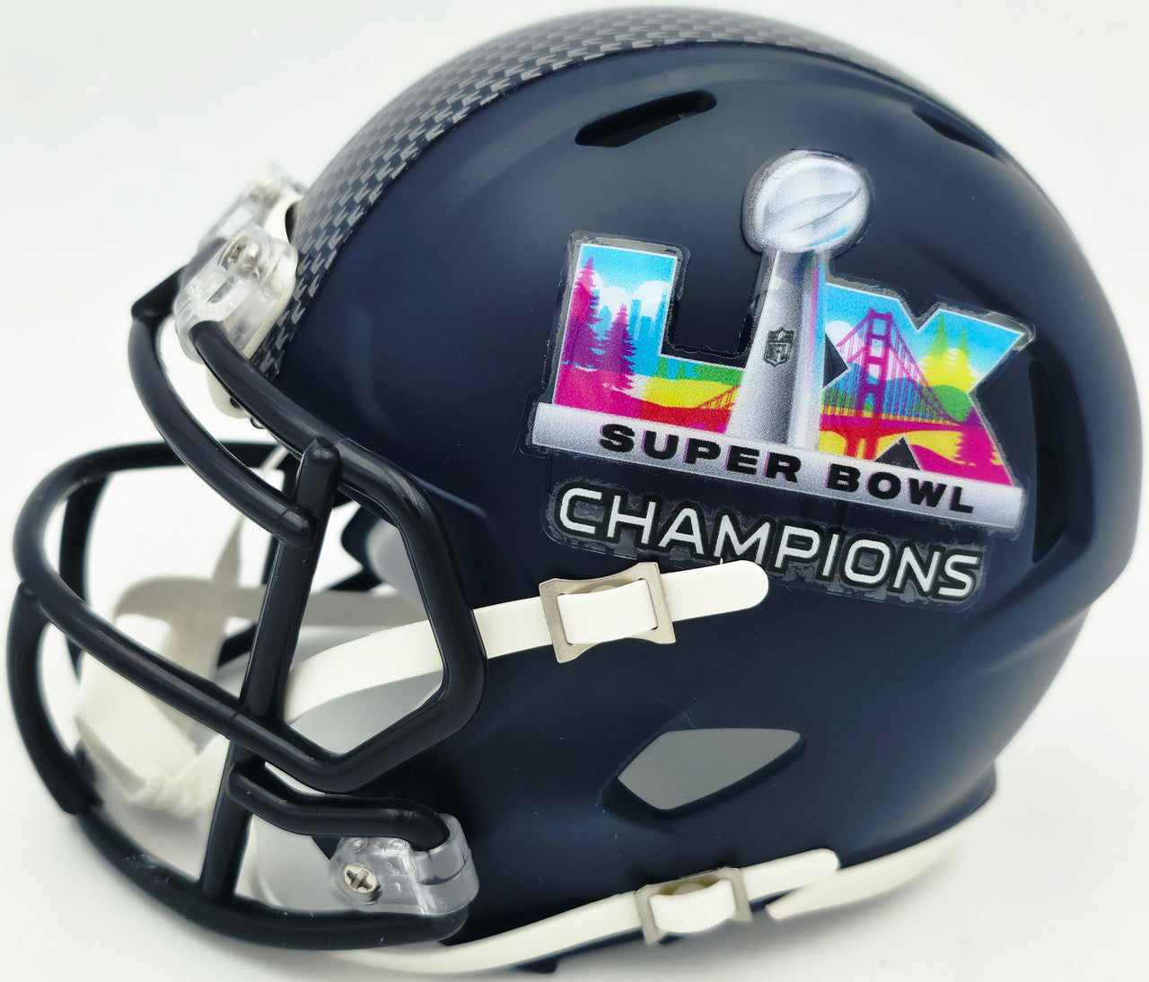 Zach Charbonnet Autographed Seattle Seahawks Blue Super Bowl LX Champions Logo Speed Mini Helmet MCS Holo Stock #265877