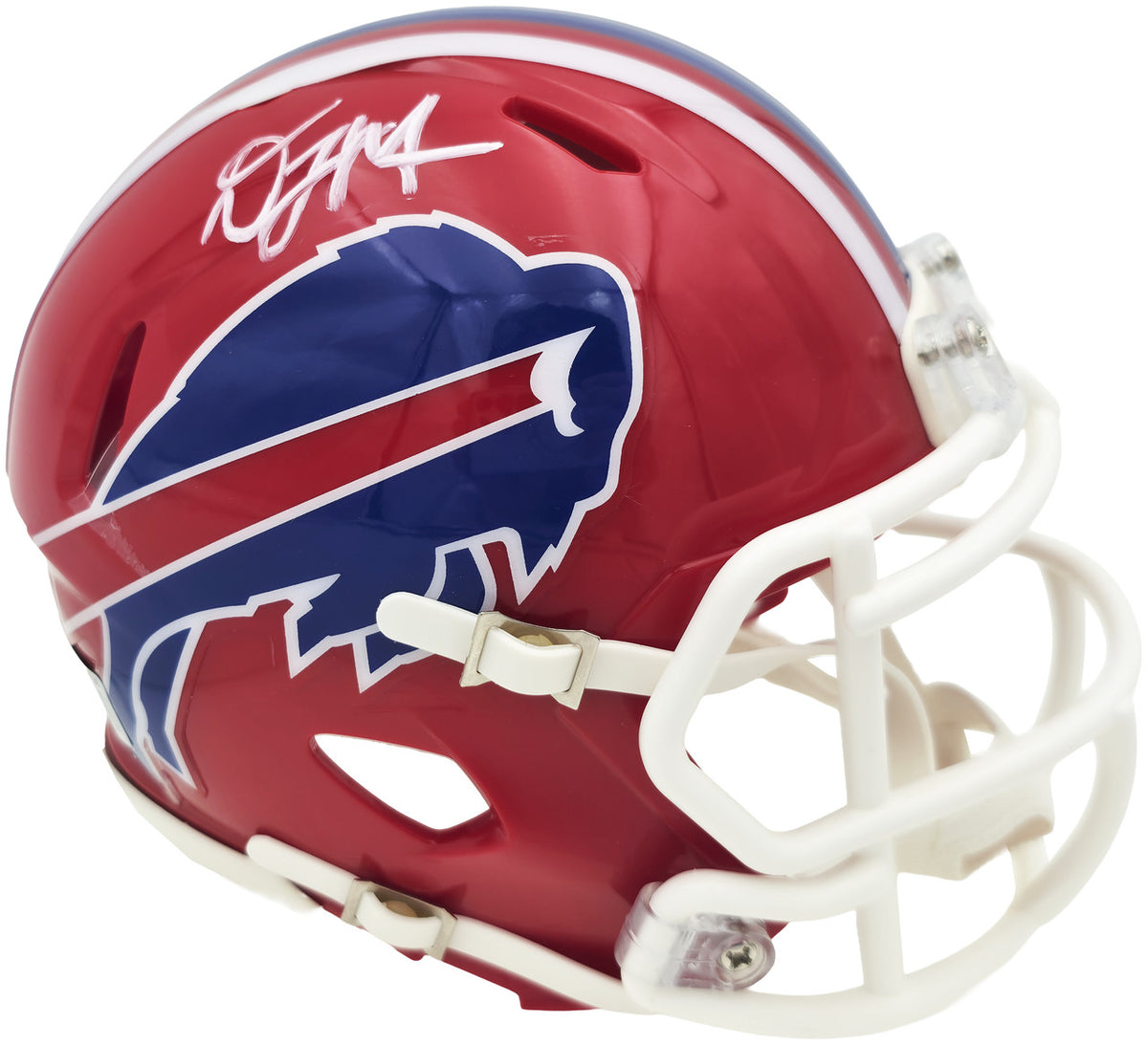 DJ Moore Autographed Buffalo Bills Red 1987-01 Throwback Speed Mini Helmet Beckett BAS Witness Stock #265890